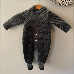 Ted Baker Baby Premium Grey Velour Quilted Winter Footie 100% Cotton 3-6 Months